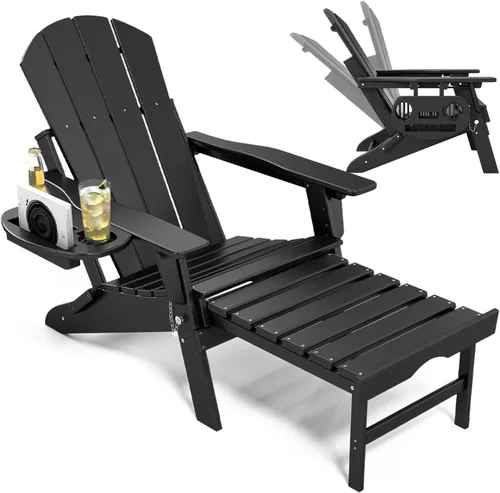 NAVINE Silla Adirondack ajustable con reposapiés retráctil, Silla Adirondack plegable de HDPE con portavasos, Silla Adirondack para todo el tiempo y