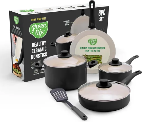 Miniatura 8 de GreenLife Juego de 8 utensilios de cocina antiadherentes, no tóxicos, sin PFAS, apto para lavavajillas y horno, freír, salsa, olla de valor, tapas