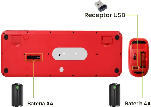 Miniatura 5 de FOPETT V2020 Combo de teclado y mouse inalámbricos, bonito teclado inalámbrico con llave roja redonda estilo retro, conectividad CapSecure de 2.4