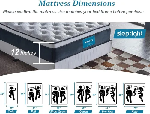 Miniatura 8 de Colchón Queen de nivel hotelero de 12 pulgadas, colchón híbrido Queen en una bolsa, resorte de espuma viscoelástica para soporte firme medio