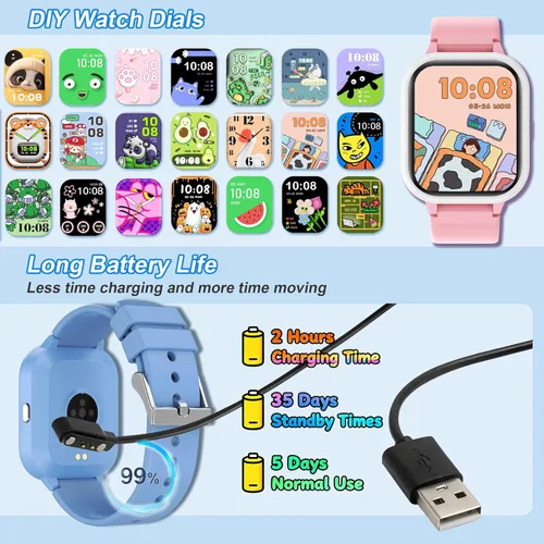 Miniatura 7 de Reloj inteligente para adolescentes y niños, 1.8 pulgadas IP68 para niños y niñas, seguimiento de actividad física, uso dual independiente