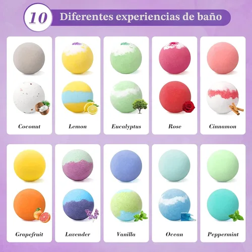 Miniatura 2 de CalmNFiz Set de 20 bombas de baño para mujeres, regalo natural con maravilloso efecto efervescente, con manteca de karité y aceites esenciales, baño