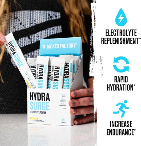 Miniatura 2 de Jacked Factory Hydrasurge - Paquetes de electrolitos en polvo, sin azúcar y endulzados naturalmente, aptos para dietas cetogénicas y veganas, se