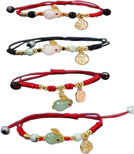 Juego de 2-4 pulseras de conejo del zodiaco chino de la suerte 2023 para mujeres, niñas, adolescentes, novias, ajustables, trenzadas, de cuerda