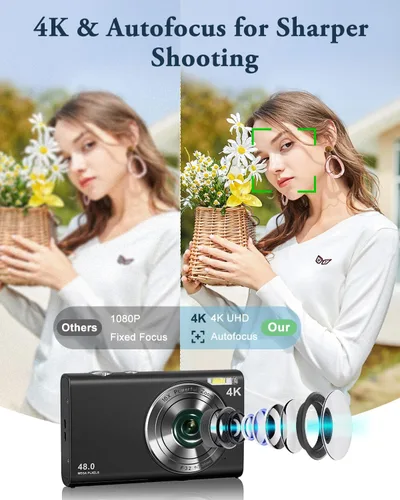 Miniatura 2 de Cámara Digital 4K para Fotografía y Video Enfoque Automático Anti-Vibración, Zoom 16X 48MP Cámara Point and Shoot para Adolescentes Adultos