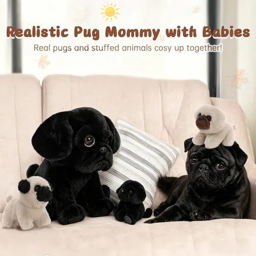 Miniatura 2 de MorisMos Pug Stuffed Animal with Babies Inside, 14" Mommy Stuffed Pug with 3 Baby Puppies, 4Pcs Interactive Soft Cuddly Dog for Kids, Dog Lovers