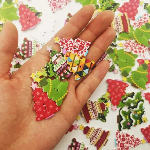 Miniatura 3 de 100 unidades de botones de árbol de madera para manualidades, botones de madera para manualidades navideñas, en granel para costura, manualidades