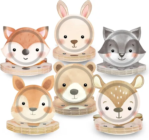Miniatura 8 de 60 platos de papel para fiesta de safari en la selva, platos desechables en forma de animales, platos de fiesta temática de safari, platos de fiesta