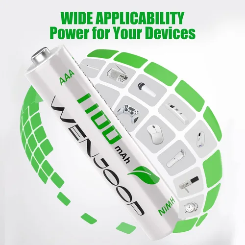 Miniatura 8 de Paquete de 4 baterías AAA recargables – 1100 mAh 1.2 V NiMH de alta capacidad, baja autodescarga triple A baterías para juguetes, mandos a