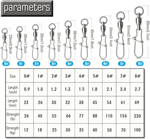 Miniatura 6 de AMYSPORTS Cojinete con Doble Bloqueo para Pesca con Snap, Cojinetes Giratórios de Acero Inoxidable para Cañas de Pesca, Cojinetes con Punta
