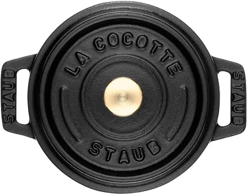 Miniatura 4 de Staub - Olla mini redonda de hierro fundido de 0.25 cuartos, color negro mate, fabricada en Francia