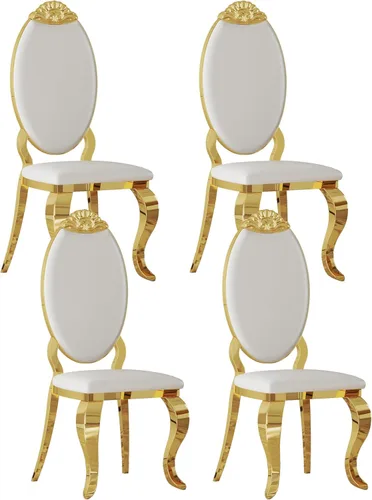Miniatura 10 de Juego de 2 sillas con 2 sillas de comedor de piel sintética blanca, silla de cocina moderna con respaldo ovalado y patas de acero inoxidable