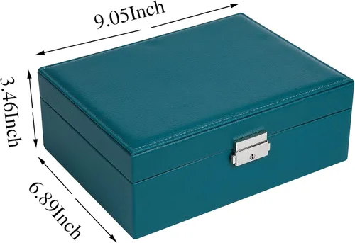 Miniatura 4 de Joyero para mujer cuero con candado organizador portátil de joyas de 2 capas y caja de almacenamiento collares pulseras anillos soporte para aretes