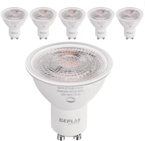 Miniatura 13 de GEPLAD Paquete de 6 bombillas LED GU10 regulables 6W 582LM, reemplazo de halógeno de 50W, foco de 38 grados 2700K blanco cálido para cocina, campana