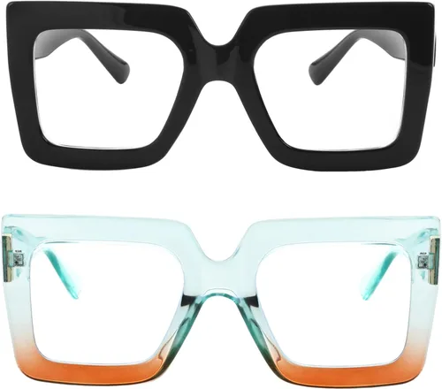 Miniatura 16 de Onrtry - Gafas de luz azul grandes y cuadradas para mujeres y hombres, con marco grueso, para computadora, sin receta, gafas de gran tamaño Marco