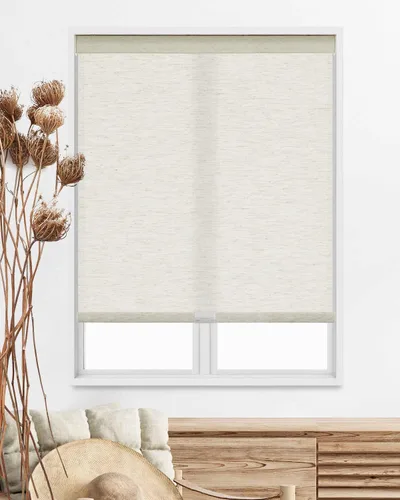 Persilux Persianas de Ventana Enrollables sin Cordón para Filtrar la Luz con Tela de Lino Tejido Natural, Protección UV con Parada Libre, Persianas