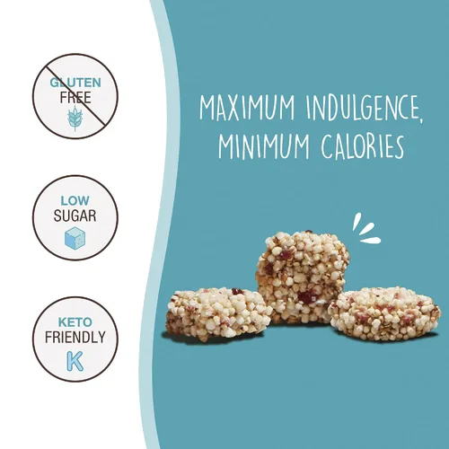 Miniatura 4 de Don't Worry Bocados orgánicos de quinua Sabor a nuez de chocolate y almendras Caramelo sin azúcar, 4 calorías por pieza, galletas cetogénicas
