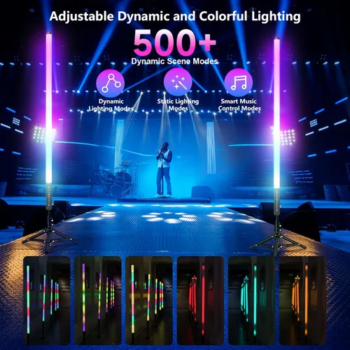 Miniatura 2 de LUXCEO Paquete de 2 barras de luz de tubo RGB (2.8 pies) con soporte, varilla de luz LED de video alimentada por batería para DJ y fotografía