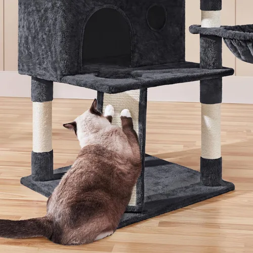 Miniatura 7 de Yaheetech Árbol grande para gatos de 76.5 pulgadas, torre grande para gatos con 3 condominios, perchas de felpa acogedoras, 9 postes rascadores
