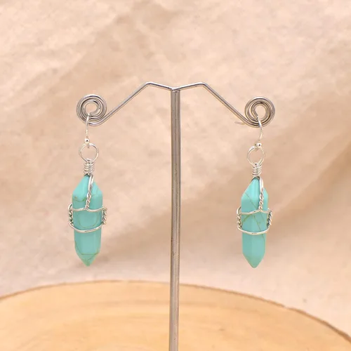 Miniatura 12 de Pendientes de cristal de punta envuelta en alambre de piedra pulida para mujer Reiki Energy Healing