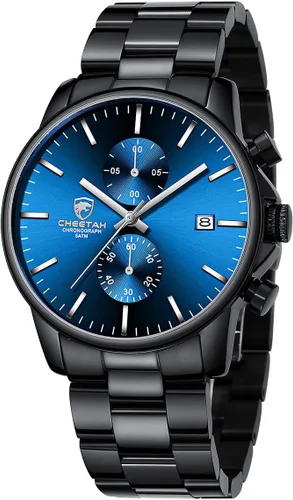GOLDEN HOUR Fashion Business - Relojes para hombre con cronógrafo, a prueba de agua, de acero inoxidable, reloj de cuarzo, con fecha automática