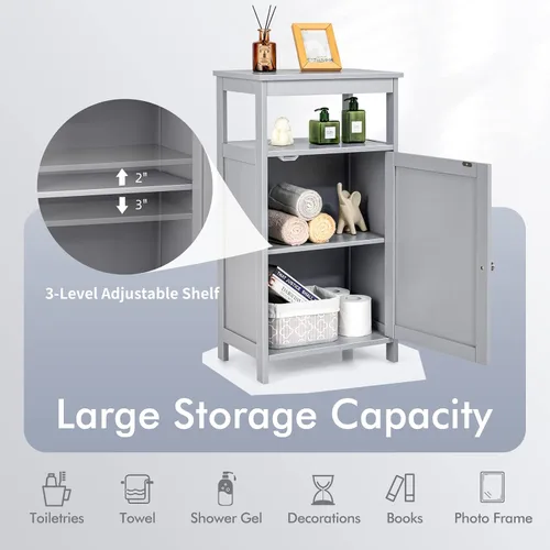 Miniatura 14 de COSTWAY Armario de almacenamiento de baño, organizador de almacenamiento independiente con cajones profundos y estante ajustable, gabinete de piso