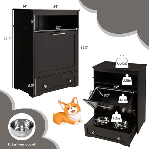 Miniatura 8 de Estación de alimentación para perros con cuencos dobles, comedero extraíble grande para perros y almacenamiento de alimentos (marrón)