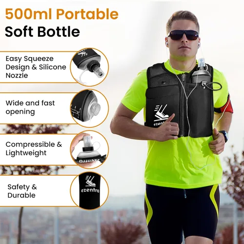 Miniatura 6 de Chaleco de correr con cremallera, chalecos reflectantes para correr con 6 bolsillos, botella de hidratación de 16.9 fl oz, pecho y cintura