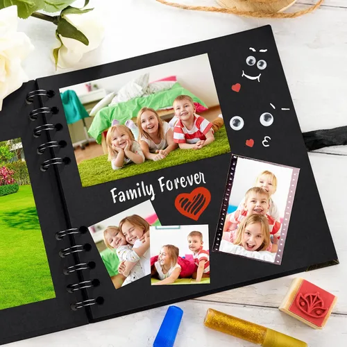 Miniatura 5 de Bstorify - Álbumes de fotos cuadrados de 36 páginas de 18 x 18 cm, papel kraft negro grueso, 250 g/m², libro de recuerdos, cierre de cinta, ideal