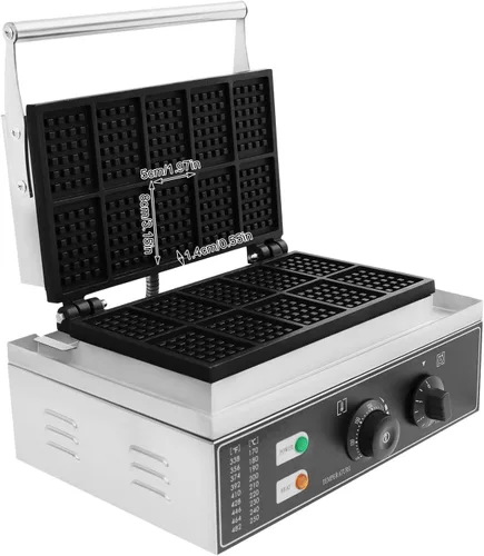 Miniatura 5 de Máquina de gofres eléctrica comercial de 1500 W, máquina antiadherente de acero inoxidable 90,572.0 °F, máquina cuadrada de 10 rebanadas