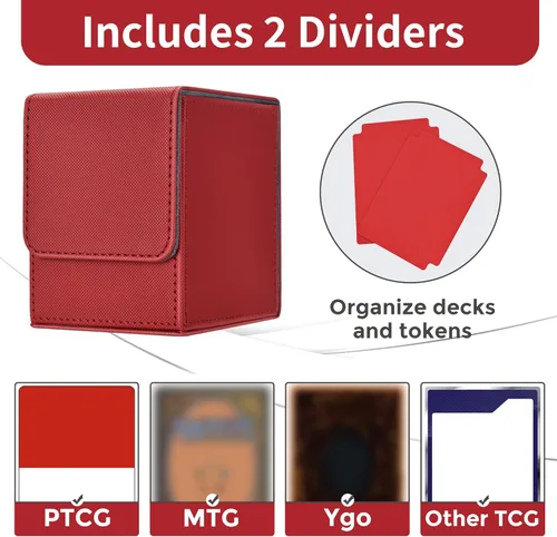 Miniatura 3 de MTG - Caja de cubierta con 2 divisores, caja de gran capacidad para más de 100 tarjetas de doble manga, funda de piel sintética compatible con Magic