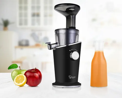Miniatura 8 de Sana 848 Exprimidor vertical fácil de limpiar, baja velocidad, 43 RPM, silencioso, zanahorias, apio, hierba de trigo (negro mate)