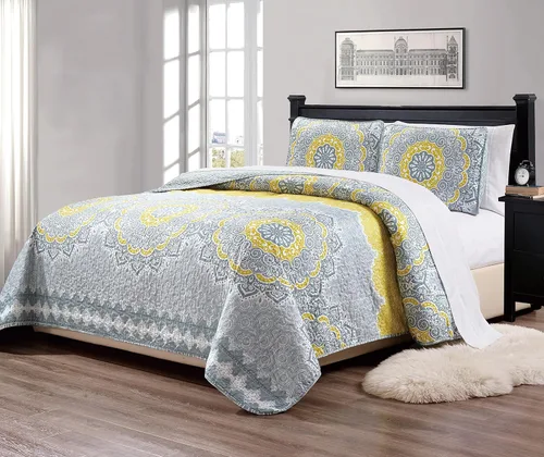 Miniatura 9 de Fancy Collection Juego de Cubrecama Acolchada de 3 Piezas, Tamaño Grande, Nuevo (Full/Queen, Aqua, Turquesa, Costero Llano/Gris Verde, Blanco)