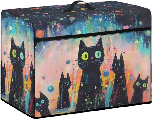 Miniatura 2 de Mumeson Cubierta antipolvo para máquina de coser de gatos negros con flores, para la mayoría de máquinas de coser estándar, plegable, duradera