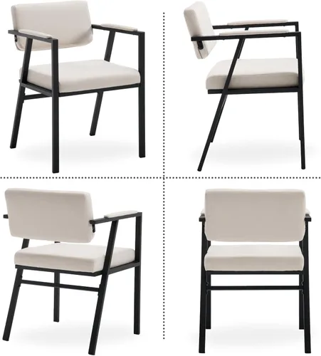 Miniatura 7 de HEAH-YO Juego de 2 sillas de comedor modernas de lino, sillas de cocina tapizadas con respaldo abierto y reposabrazos, cómodas sillas laterales