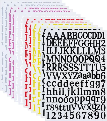 Miniatura 11 de 10 hojas de calcomanías de letras de vinilo negro, 1200 piezas de calcomanías autoadhesivas de números y alfabeto, números de buzón para letreros