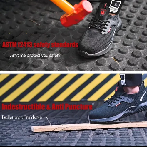 Miniatura 3 de ulogu Zapatos de punta de acero para hombres y mujeres, impermeables, ligeros, a prueba de pinchazos, seguridad en el trabajo, tenis industriales