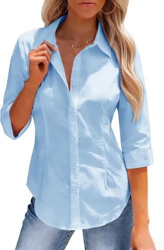 Miniatura 16 de siliteelon Button Down Shirts for Women: Slim Fit Stain Shield 3/4 Sleeve Dress Shirt Formal Work Button Up Blouses