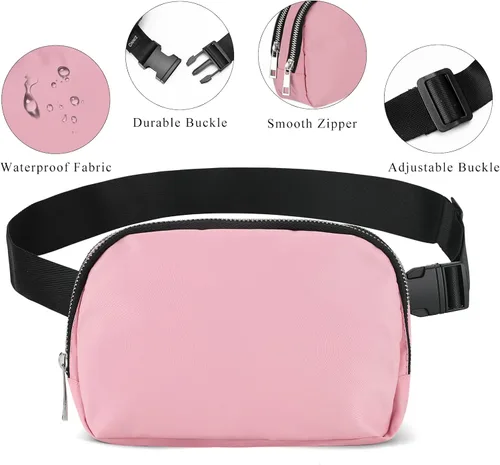 Miniatura 5 de SINNO Riñoneras para mujeres y hombres, riñoneras de moda con correa ajustable, Rosa (4 bolsillos con cremallera)