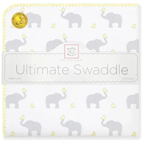 SwaddleDesigns Ultimate Winter Swaddle, manta de recepción XL, hecha en Estados Unidos, franela de algodón premium, elefante y pollitos amarillos