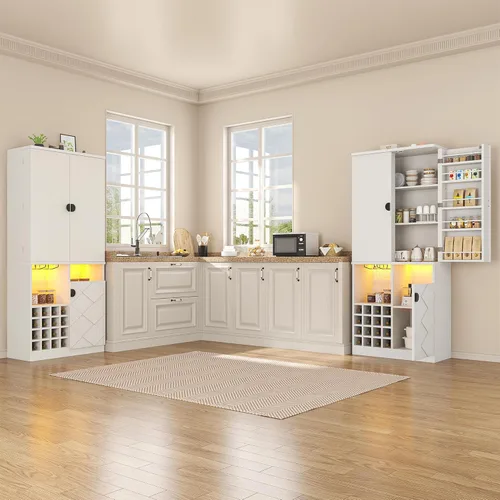Miniatura 9 de kepptory Gabinete de almacenamiento de despensa de cocina de 72 pulgadas de alto, armario de bar independiente con luz LED RGB, aparador de cocina