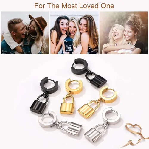 Miniatura 5 de FaithHeart Aretes de aro Huggie para mujer, acero inoxidable, chapado en oro de 18 quilates, aretes colgantes de gota de AnkhCrossCandkBocina
