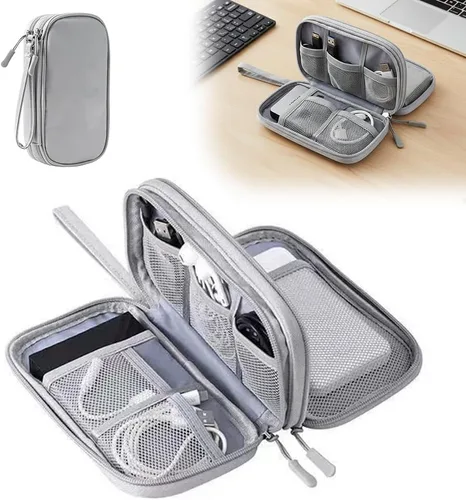 Miniatura 9 de Bolsa organizadora de cables de viaje, caja organizadora de cables actualizada 2026, caja organizadora de cables electrónicos de doble capa, bolsa