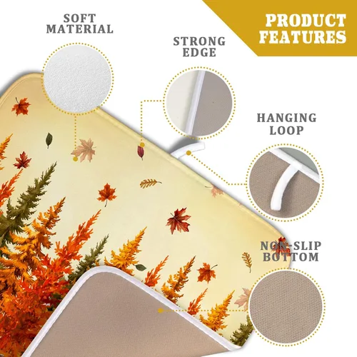 Miniatura 4 de Alfombrilla de secado de platos para encimera de cocina pequeña absorbente de café de otoño Alfombrilla de secado de microfibra de bosque de otoño