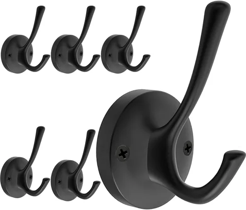Miniatura 19 de TOFIIGREM Ganchos de pared negros para toallas, paquete de 3 ganchos para abrigos, ganchos para bata, gancho de metal resistente, doble gancho