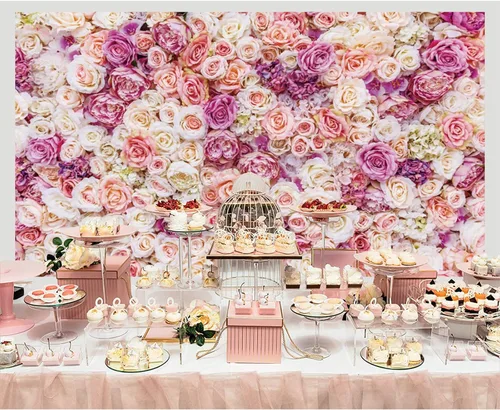 Miniatura 6 de Telón de fondo floral rosa de 5 x 3 pies, fondo de fotografía de flores rosas rosas para exteriores, telón de fondo para baby shower, boda, fiesta