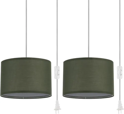 Miniatura 14 de Paquete de 2 lámparas colgantes enchufables, luz colgante con cable transparente de 15 pies, interruptor de encendido/apagado, pantalla de lámpara