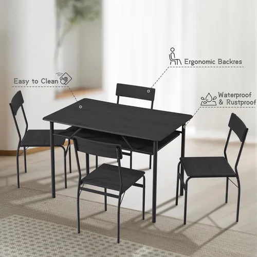 Miniatura 4 de ECOTOUGE Juego de mesa de comedor para 4, mesa de cocina de madera y sillas con estantes de almacenamiento y marco de metal, juegos de mesa