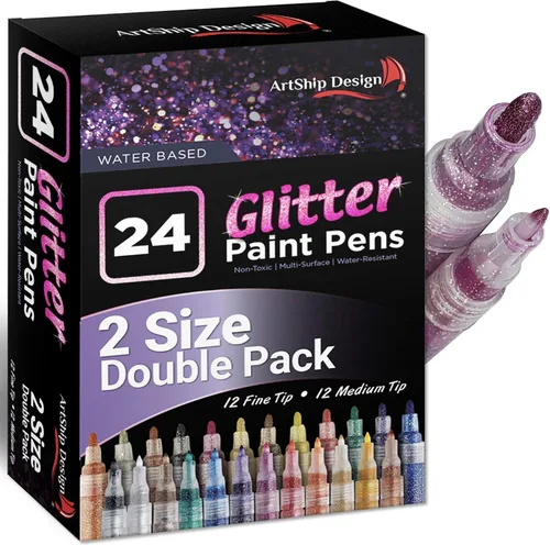 Miniatura 11 de ArtShip Design 10 rotuladores de pintura acrílica negros, paquete doble de marcadores de pintura de punta extra fina y media, para pintura en roca