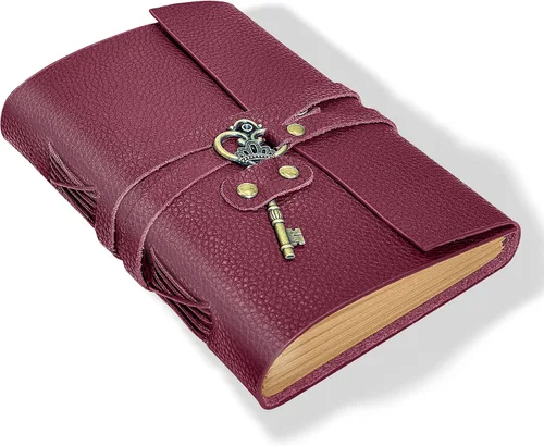 Miniatura 10 de Diario de cuero de 5 x 7 pulgadas, cuaderno de cuero genuino con llave para hombres y mujeres, caja de regalo, 280 páginas de líneas, diario